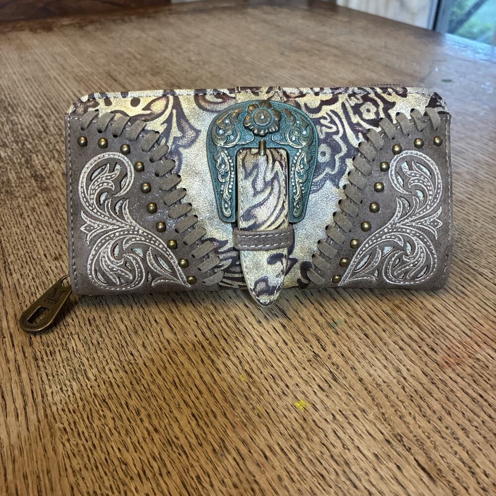 Montana West Wallet Brown Turquoise Buckle Western Cowboy Cowgirl Ranch NWOT